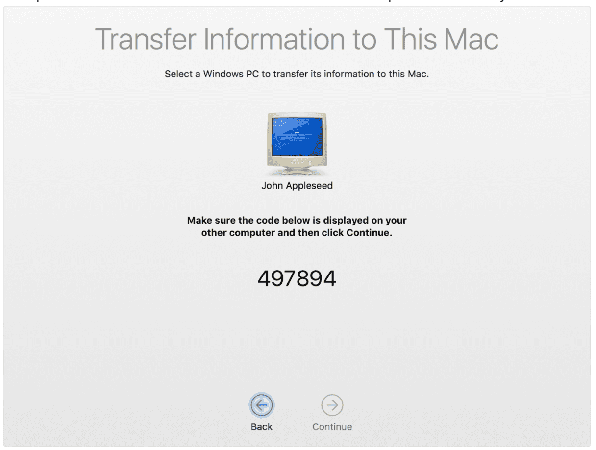 how much does it takes for a mac to tranger information from a pc