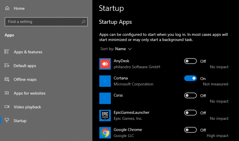 start program minimized on startup windows 10