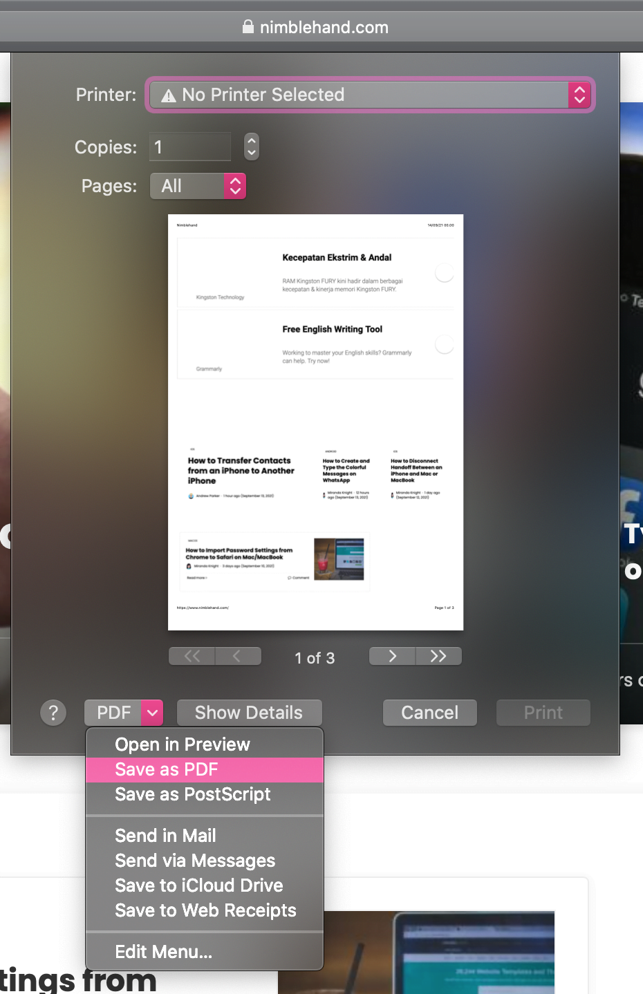 How to Save a Webpage as a PDF on MacOs using Safari