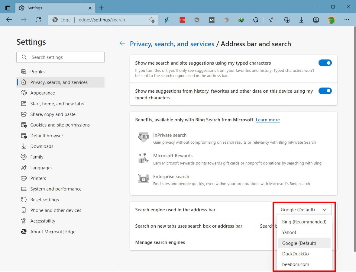 How to Change Bing Search Engine in Microsoft Edge Chromium 1