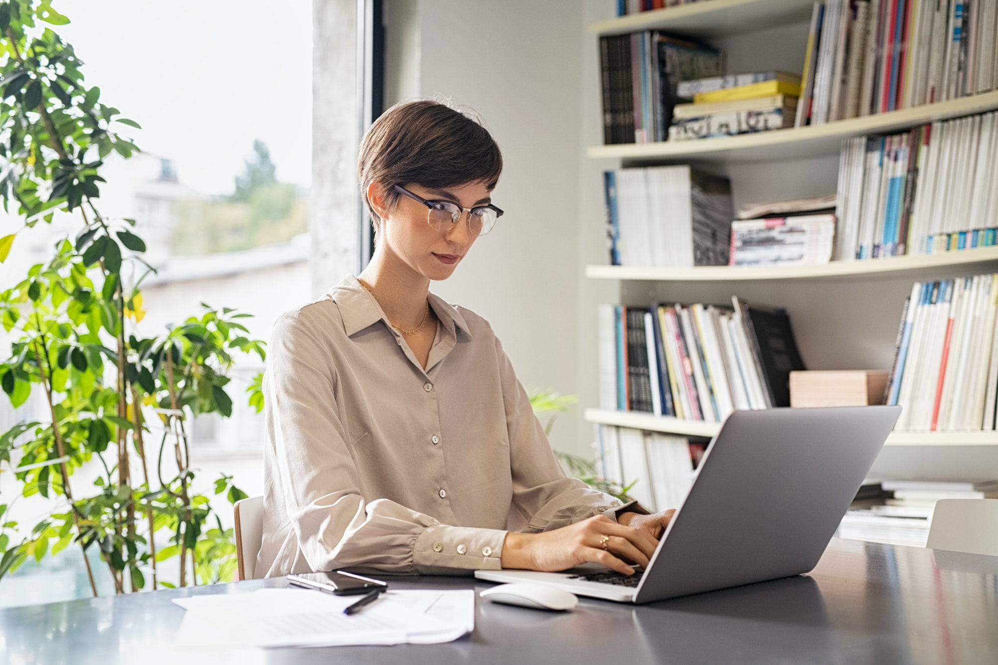 Young woman working on laptop