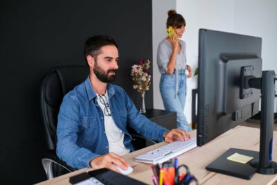 man working at a computer