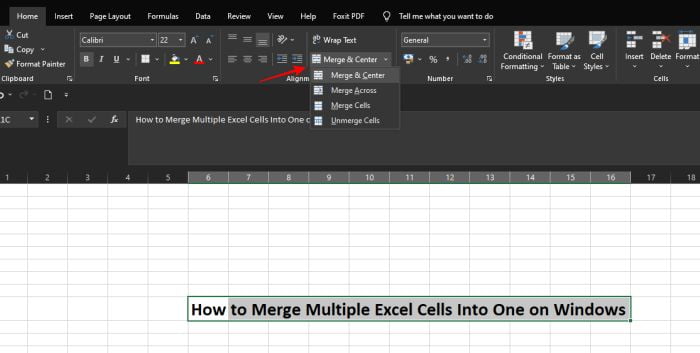 How to Merge Multiple Excel Cells Into One on Windows