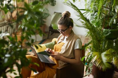 Florist working on laptop