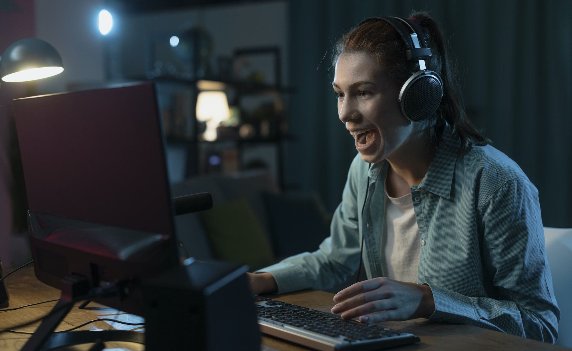 Girl playing online video games