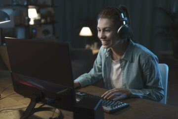 Girl playing online video games