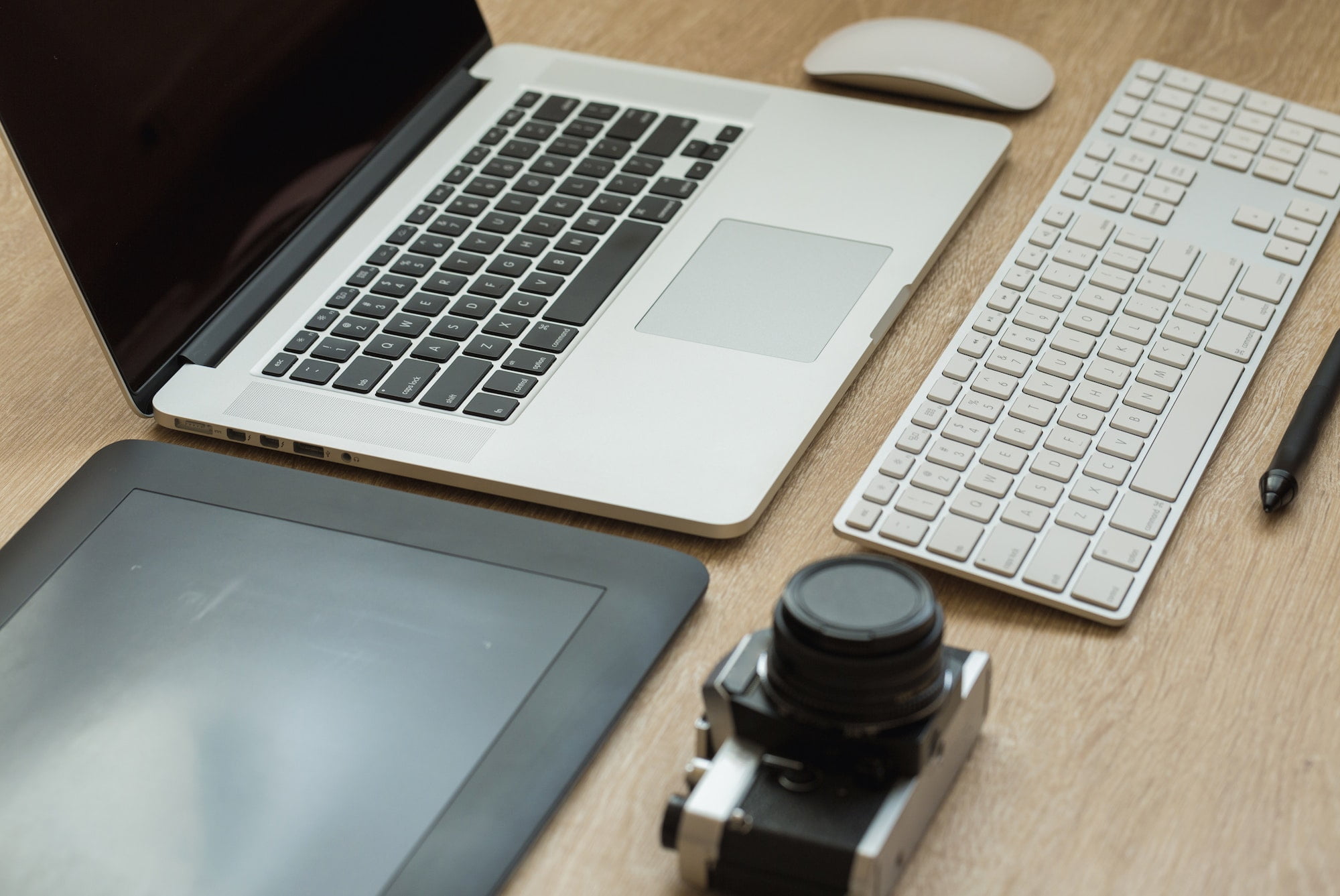 Business workplace with laptop and gadgets